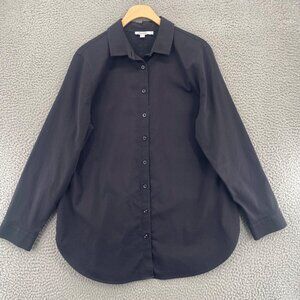 Chicos Shirt Womens 2 US Large Gray Tunic Button Up Collared Long Sleeve Stretch